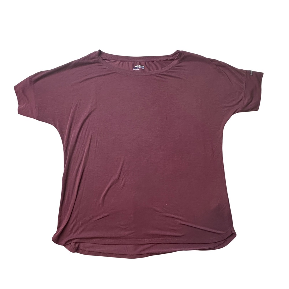 Columbia Top Womens L Burgundy XL0918 Short Sleeve Scoop Neck Relaxed Fit Active